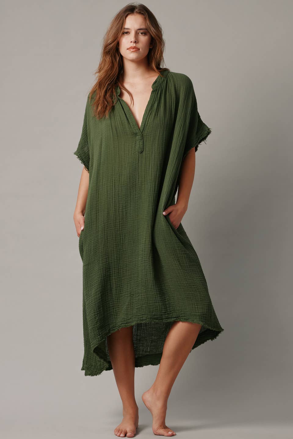 Tunisia Short-Sleeved Caftan | Moss (OS)