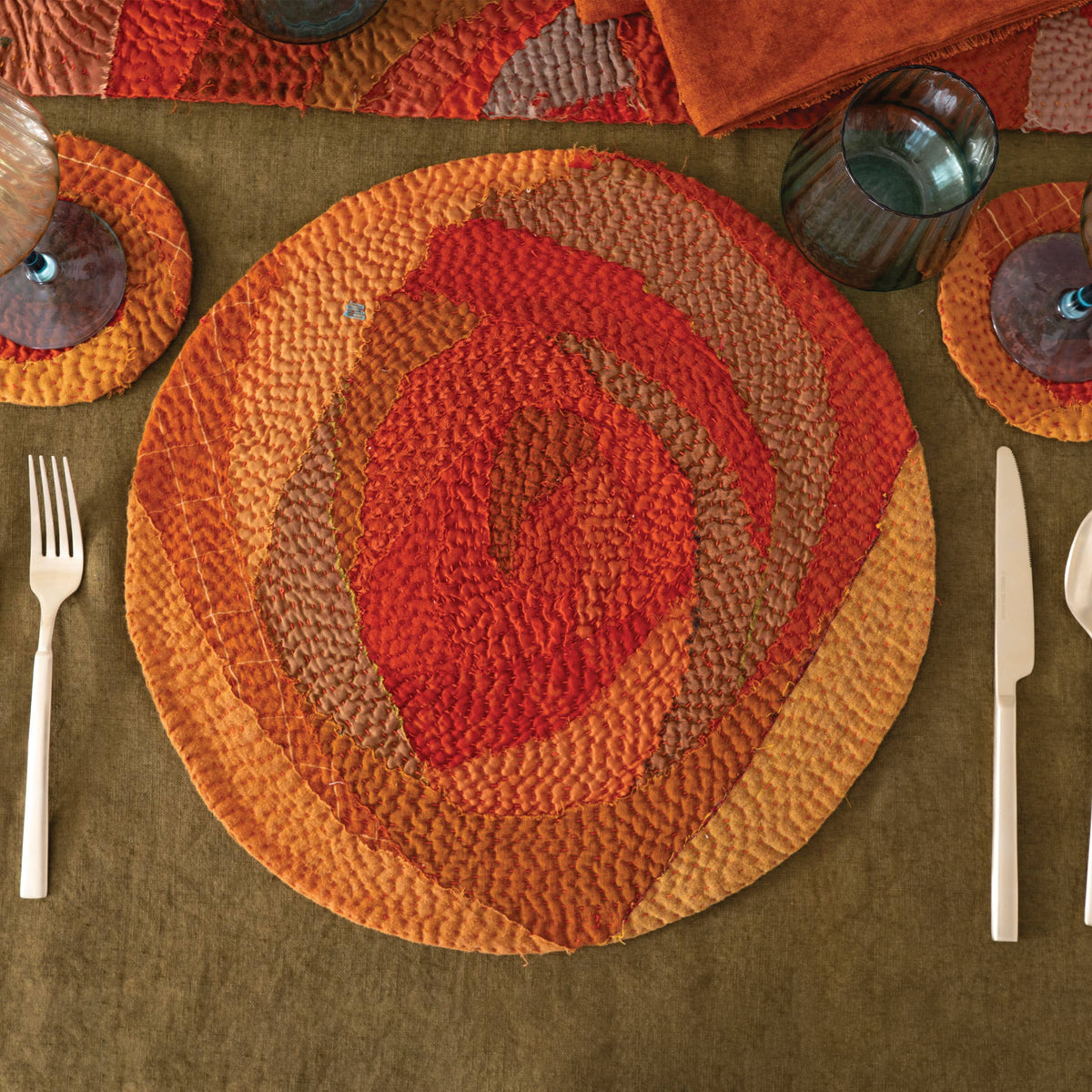 Vintage Patchwork Kantha Placemat Set (2) | Utopia Fray Rose
