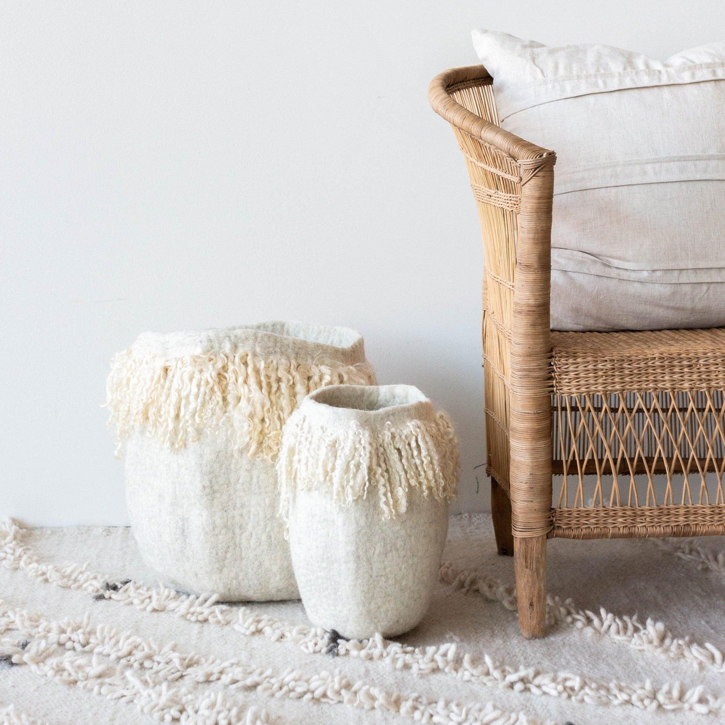 Fringed Mohair Wool Basket