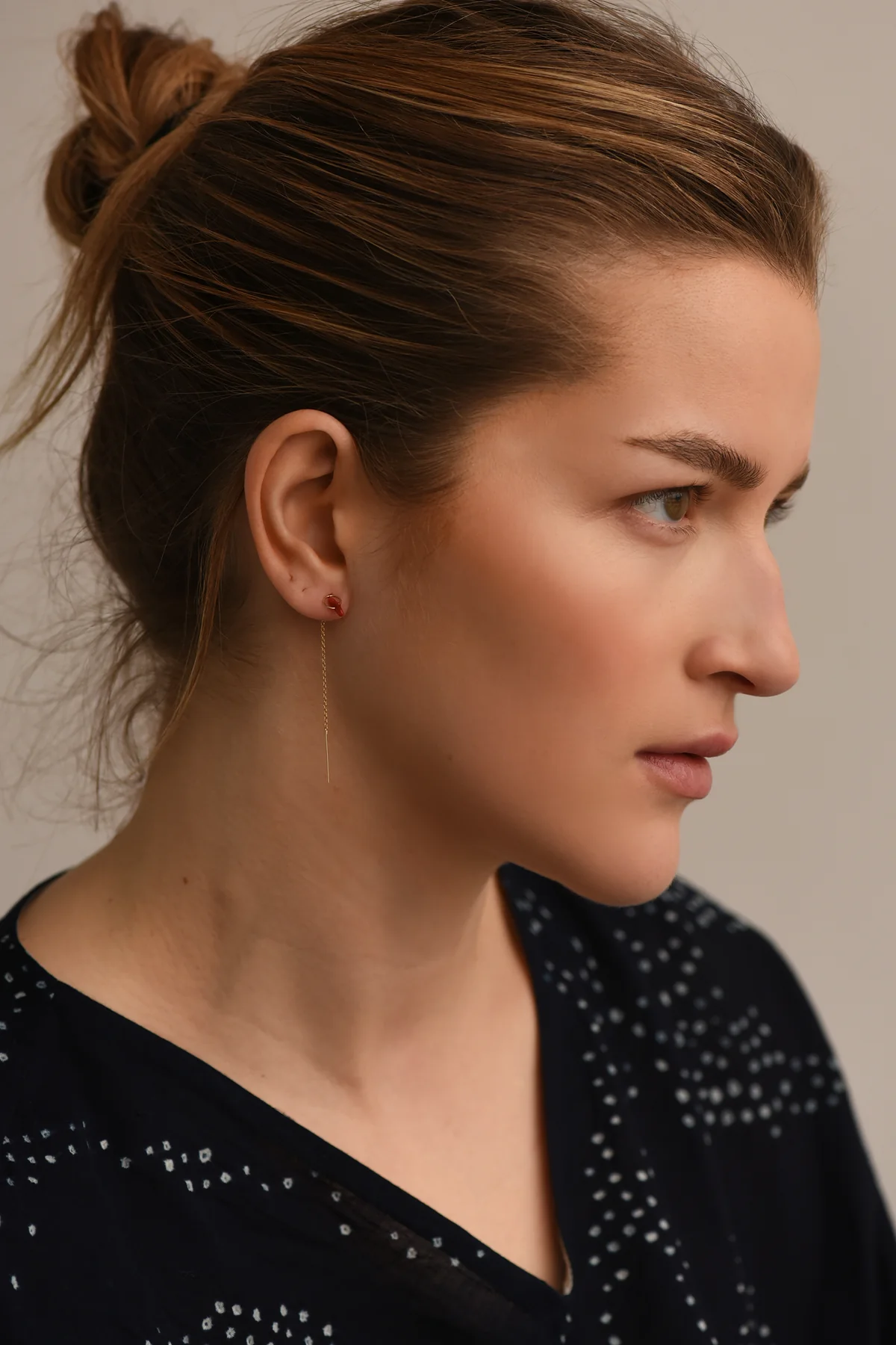 Red Coral Threader Earrings