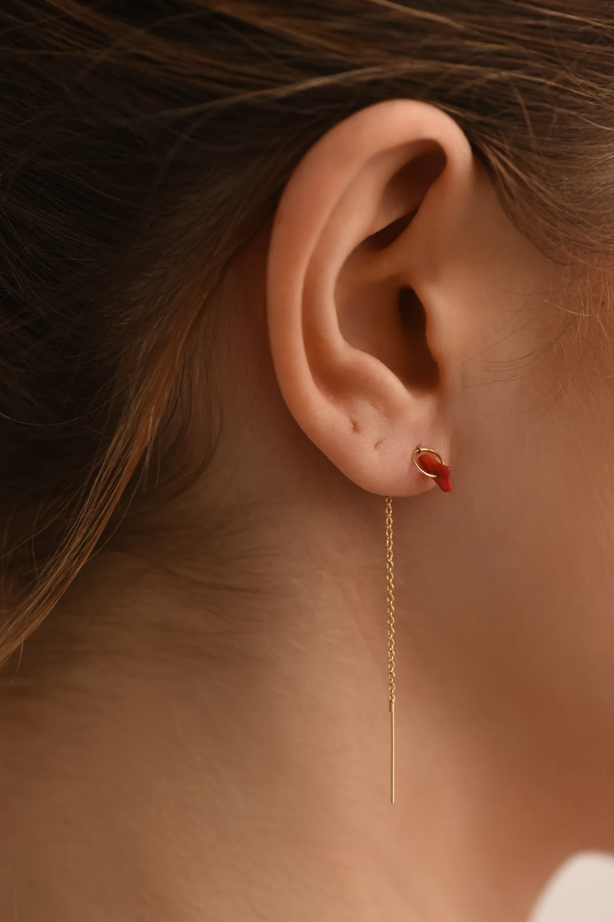 Red Coral Threader Earrings