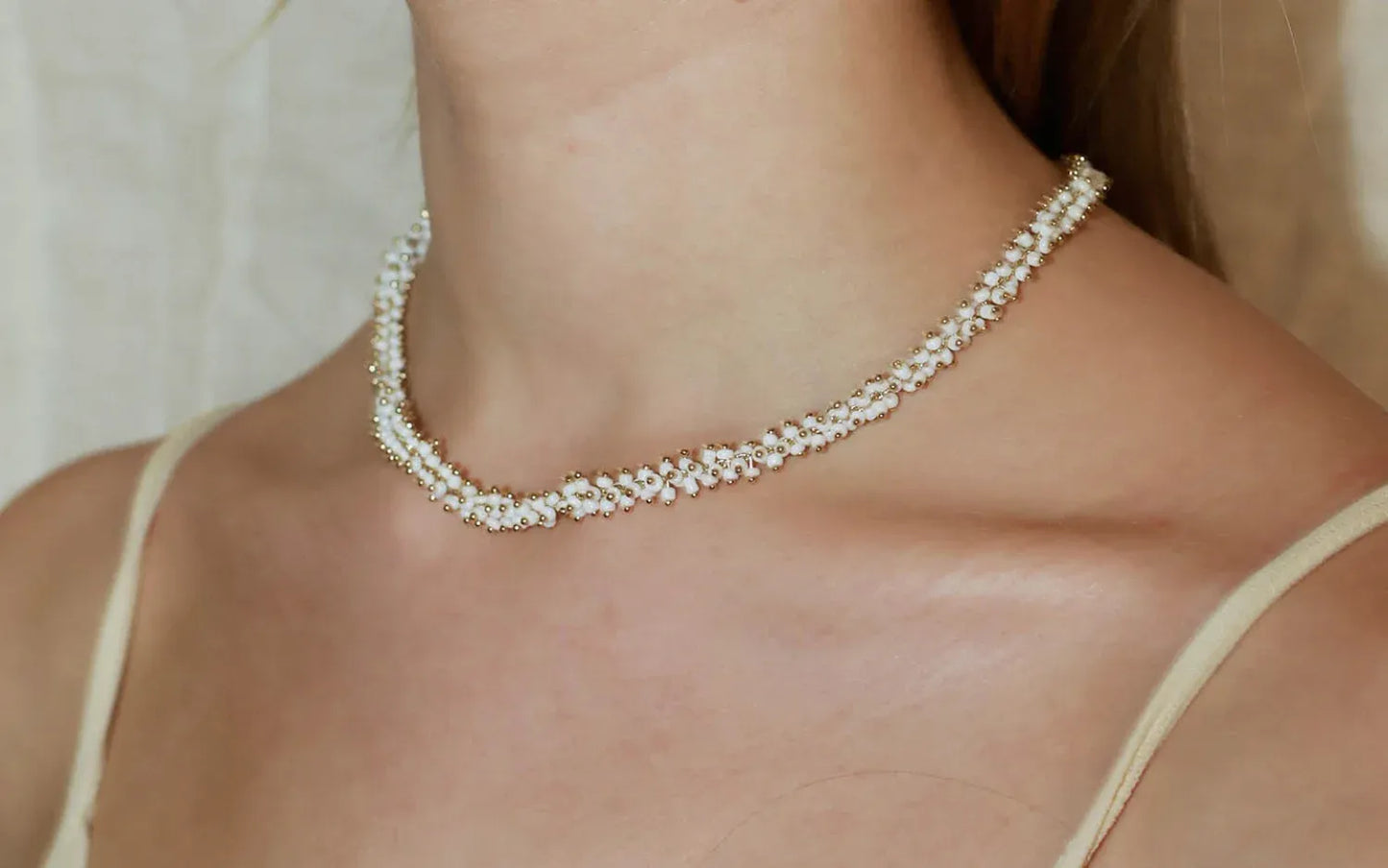 White Beaded Chain Necklace