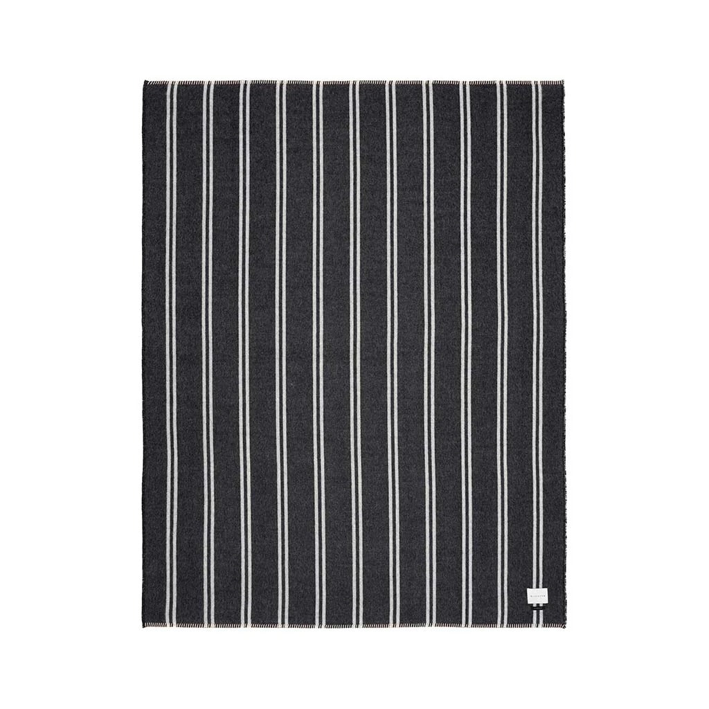 Black and ivory striped Alpaca blanket on a white background
