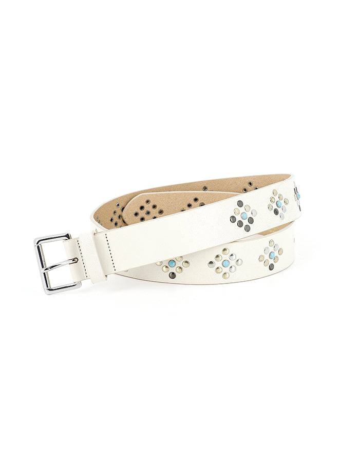 Studded Leather Belt | White