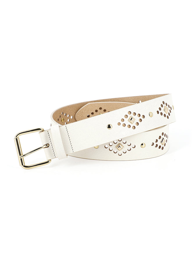 Studded Cut-Out Leather Belt | Soft White