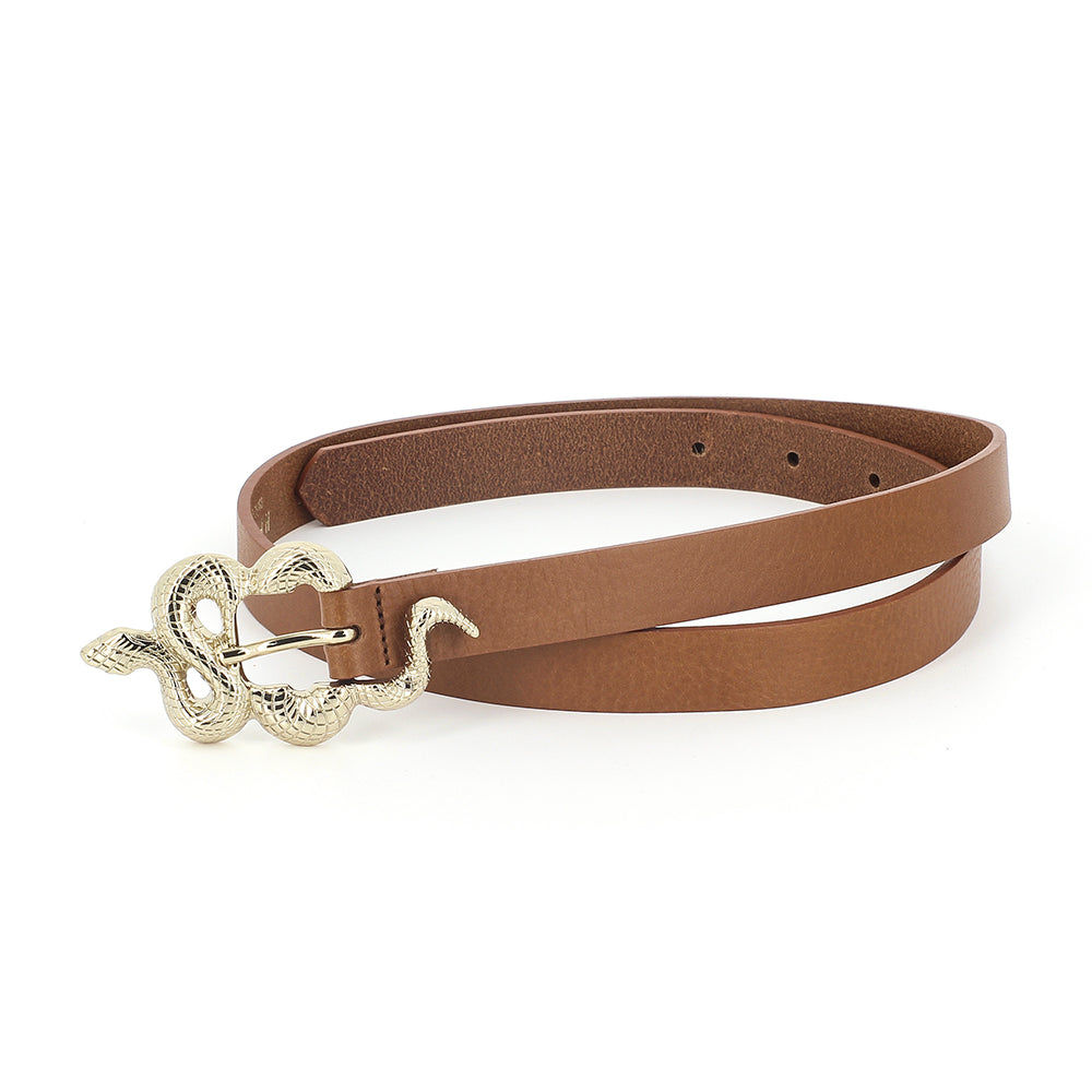 Thin Serpent Leather Belt | Saddle