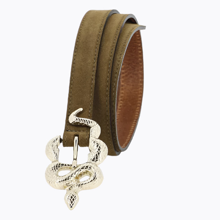 Thin Serpent Suede Belt I Tobacco