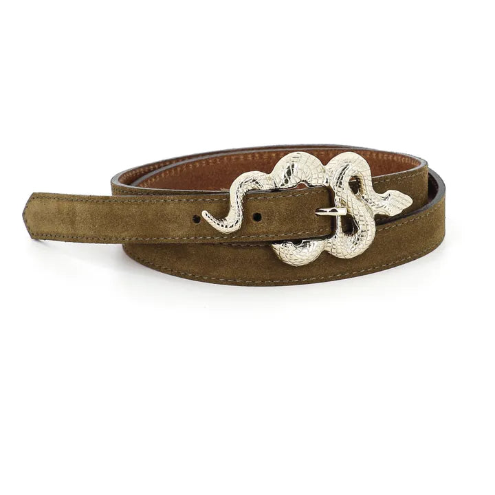 Thin Serpent Suede Belt I Tobacco