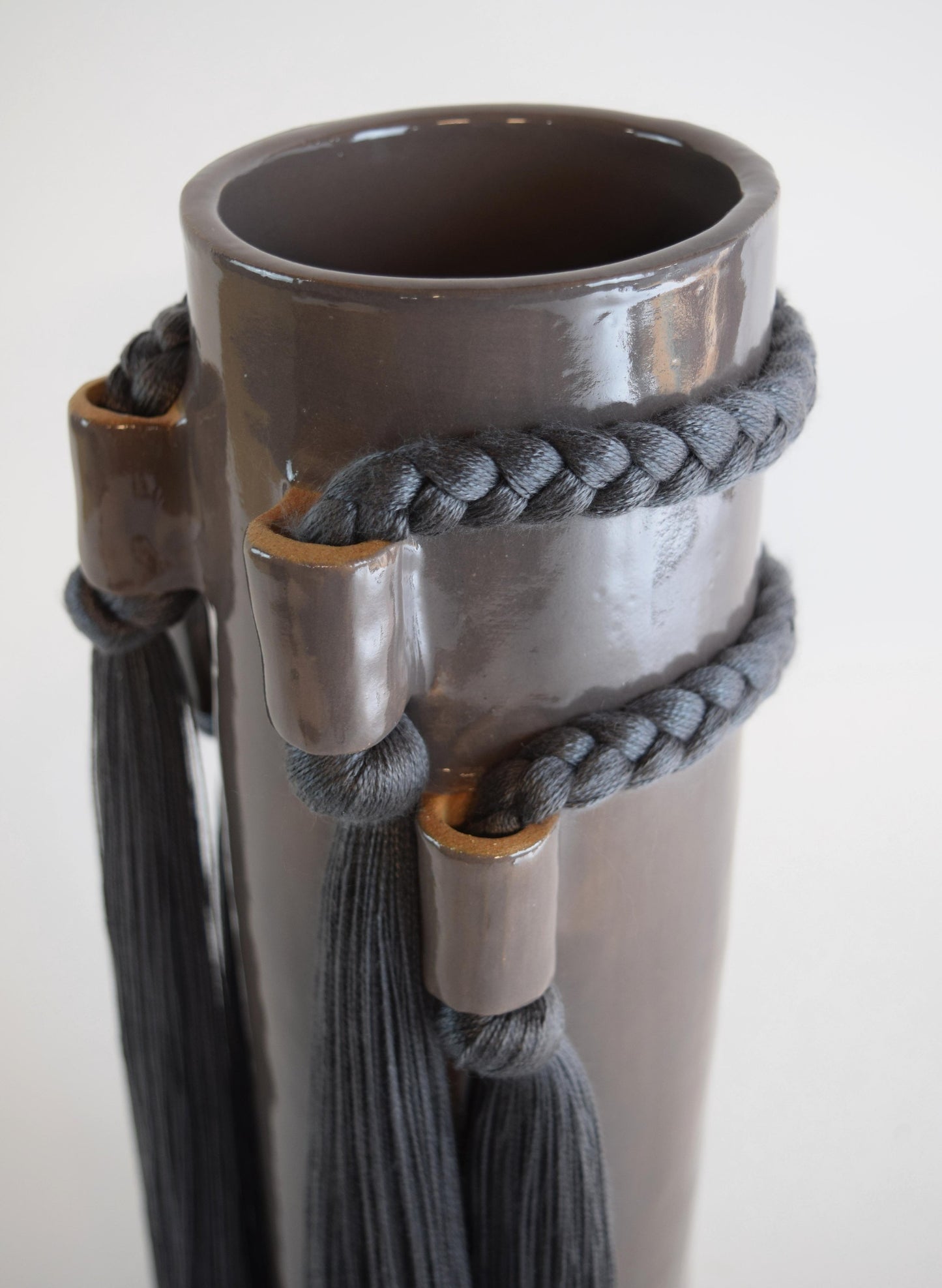 Stoneware Fringed Vase #735 | Charcoal
