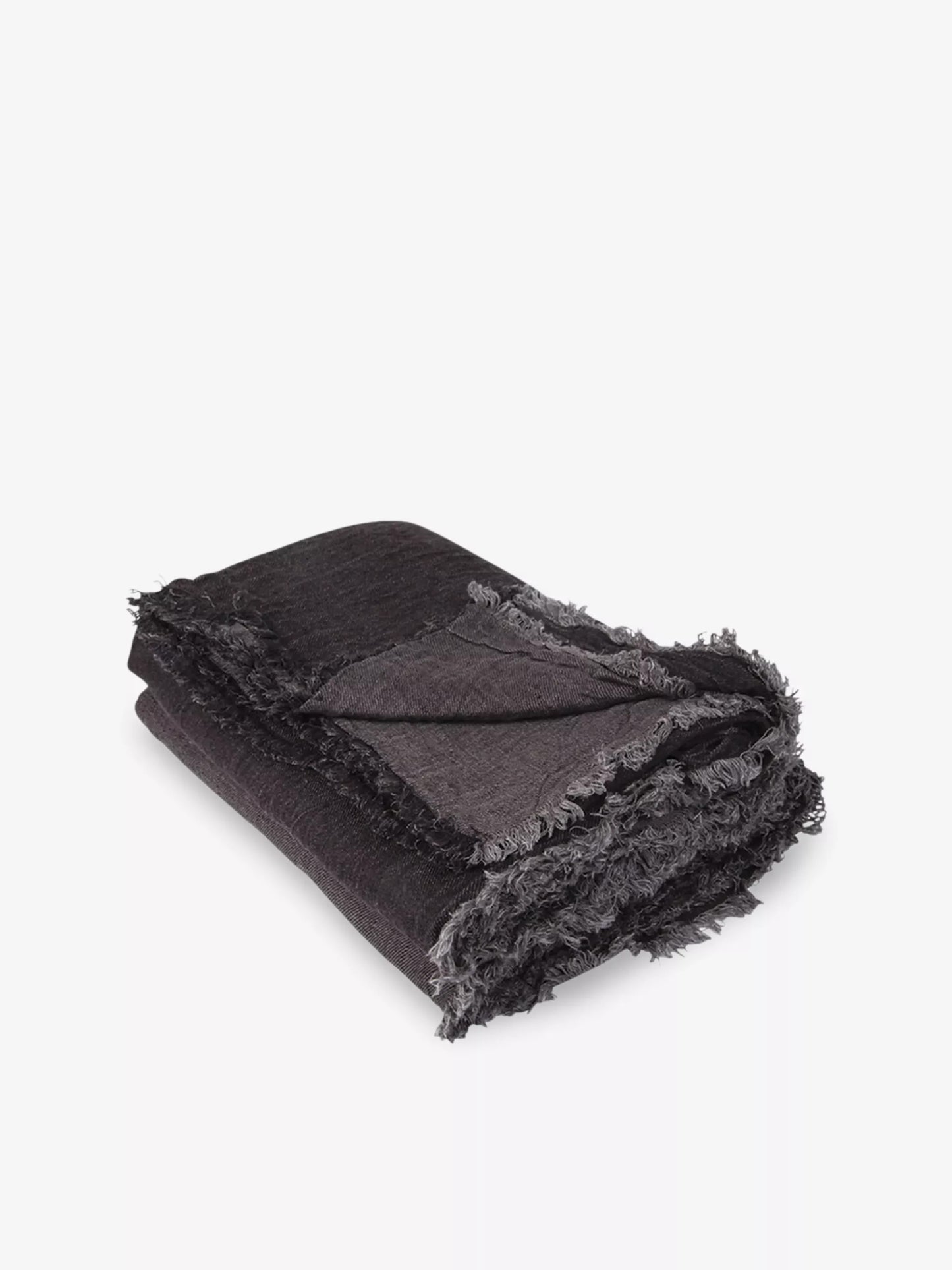Washed Linen Fringed Throw | Charbon & Anthracite