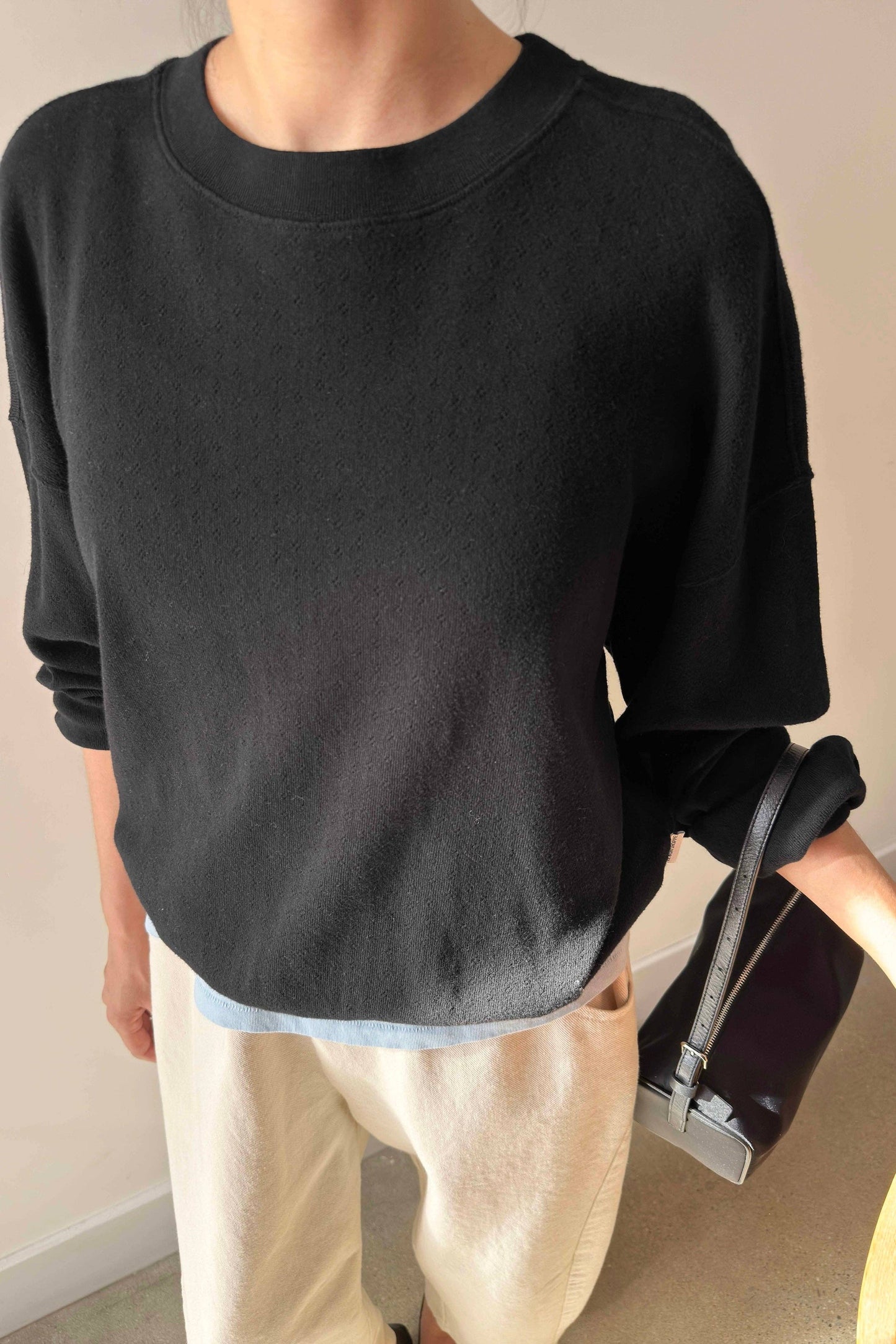 Pointelle Core Sweatshirt | BLACK
