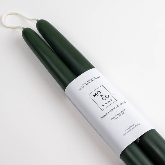 10in Dipped Beeswax Taper Candles | Forest Green