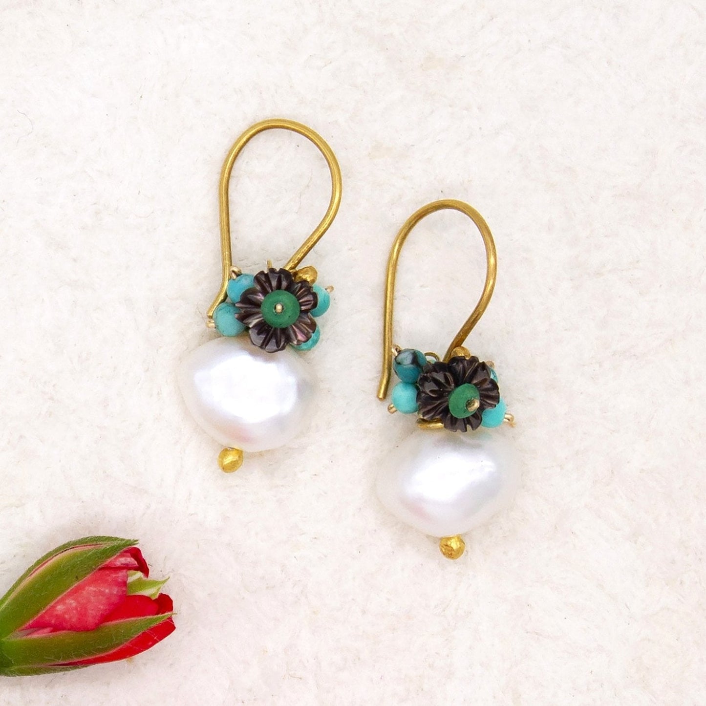 Cultured Pearl with Flower Earrings
