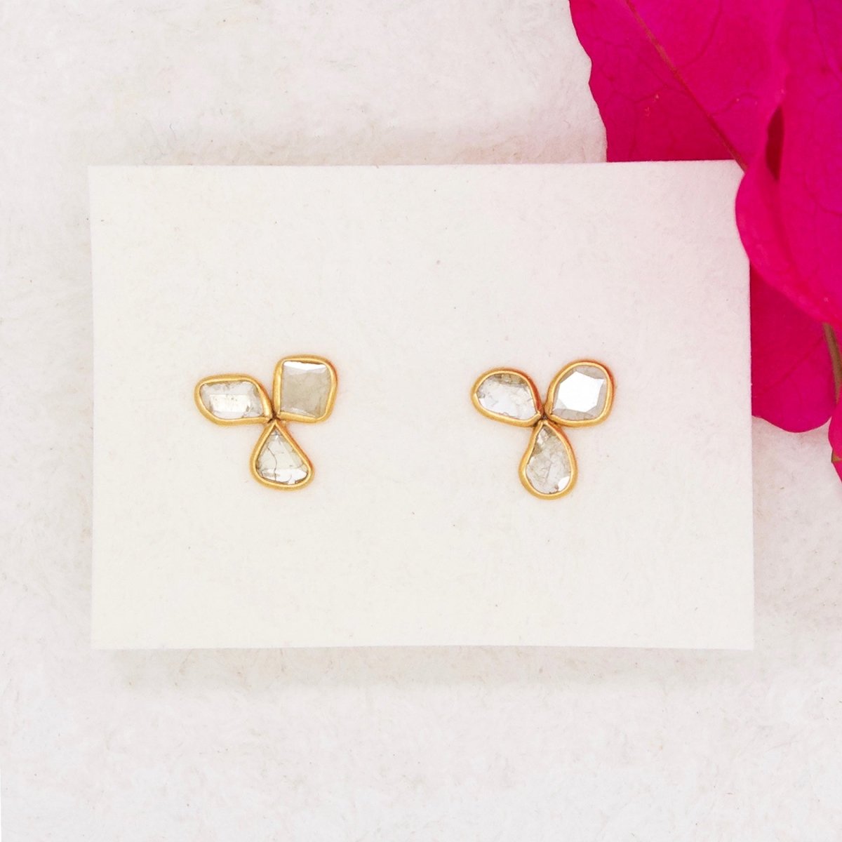 Golden Diamond Slice Floret Studs
