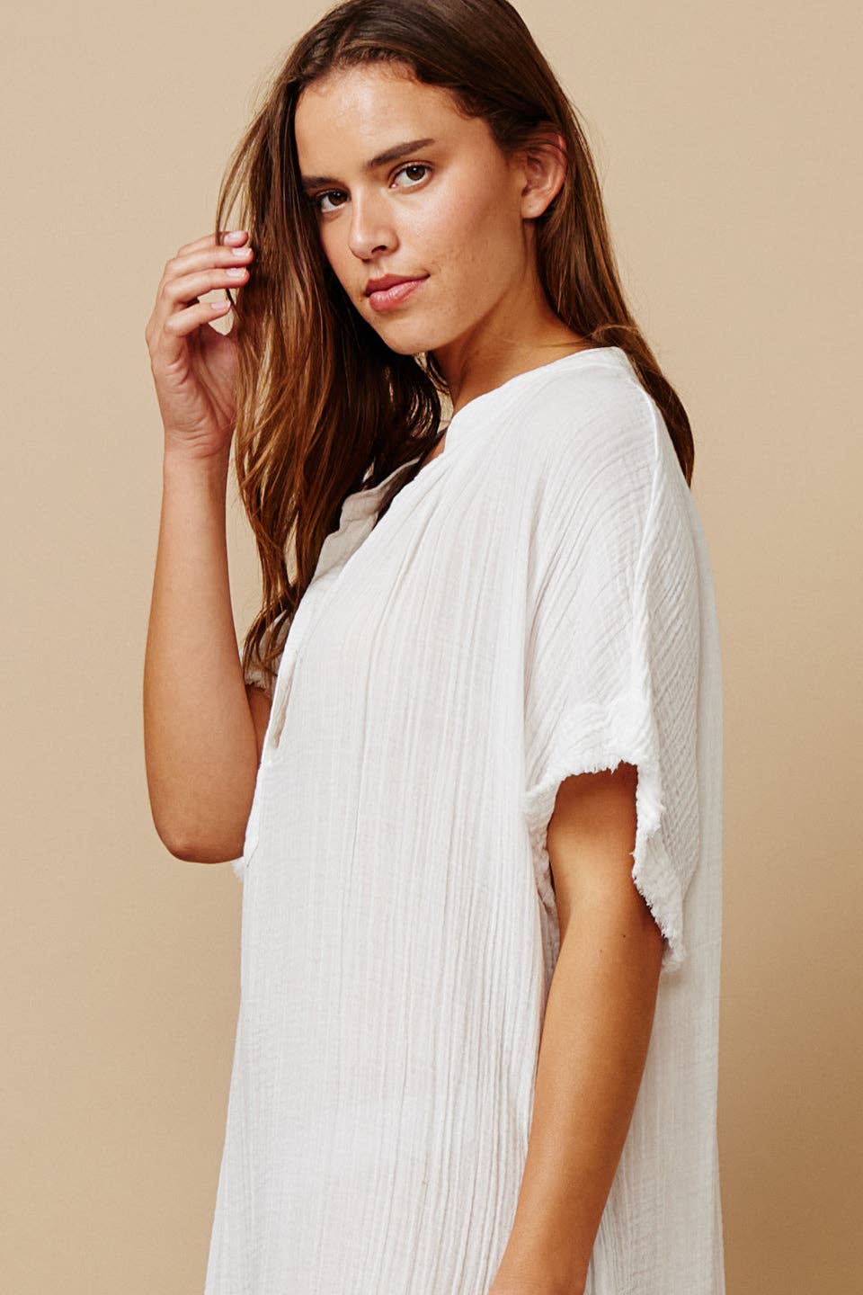 Tunisia Short-Sleeved Caftan | White (OS)