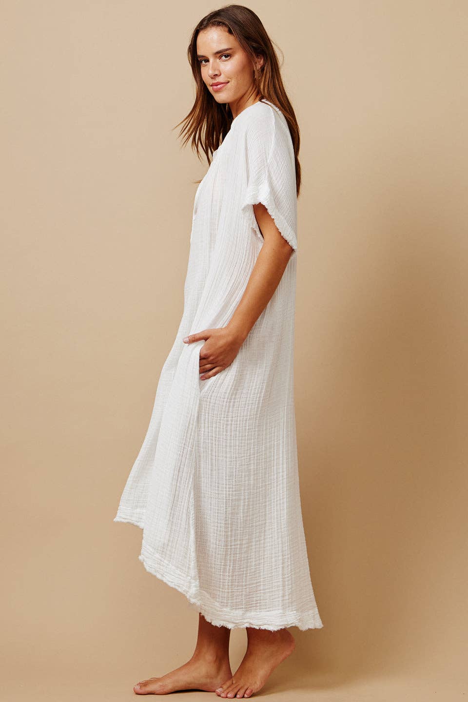 Tunisia Short-Sleeved Caftan | White (OS)