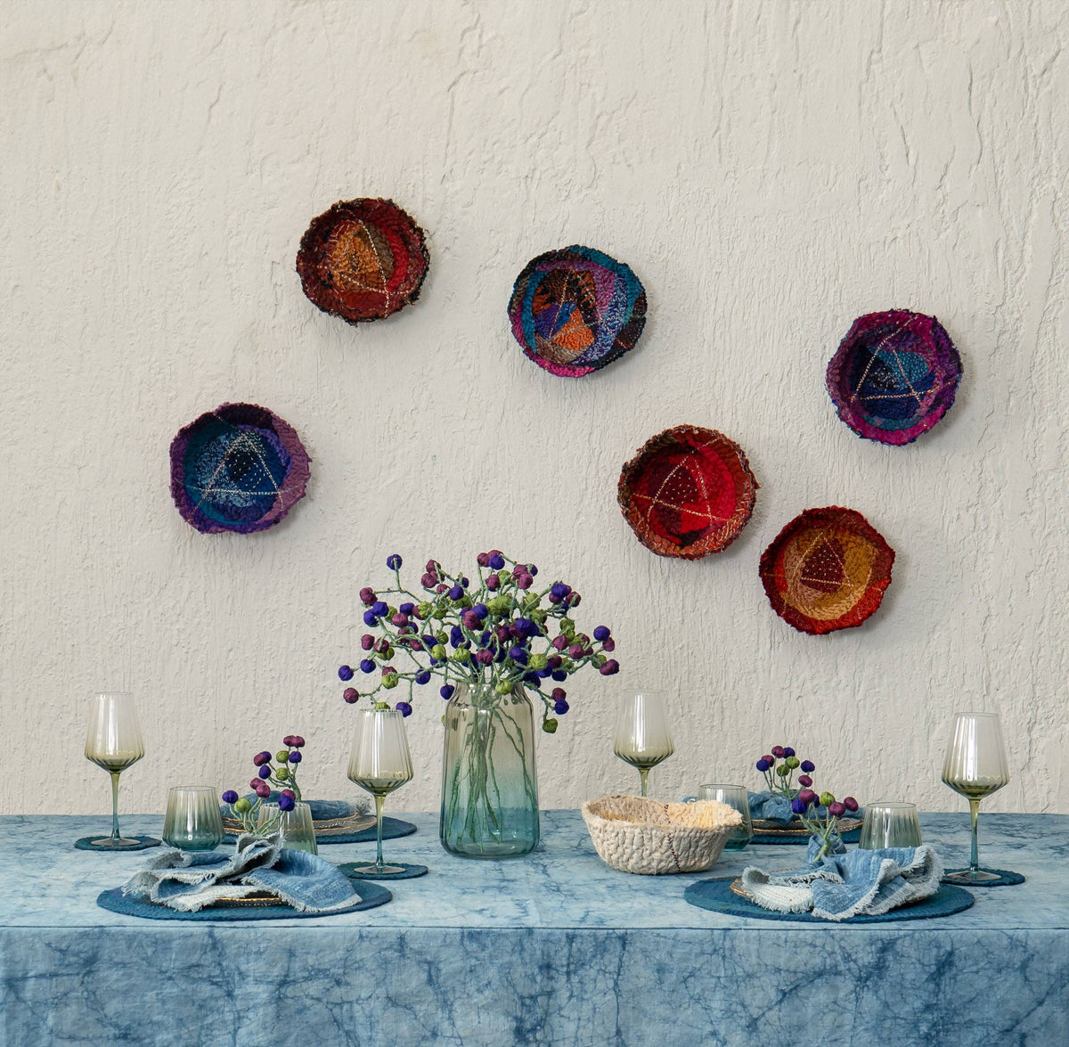 Vintage Kantha Patchwork Shallow Bowl | Dreamscape