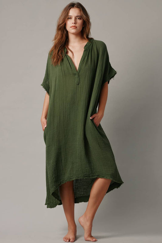 Tunisia Short-Sleeved Caftan | Moss (OS)
