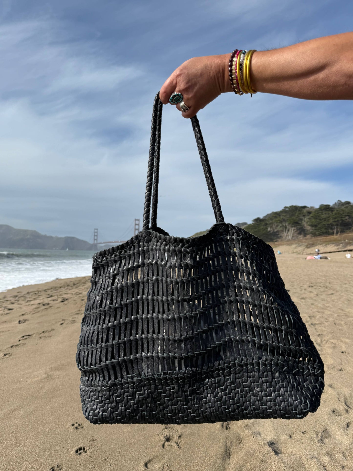 Luni Leather Woven Bag | Black