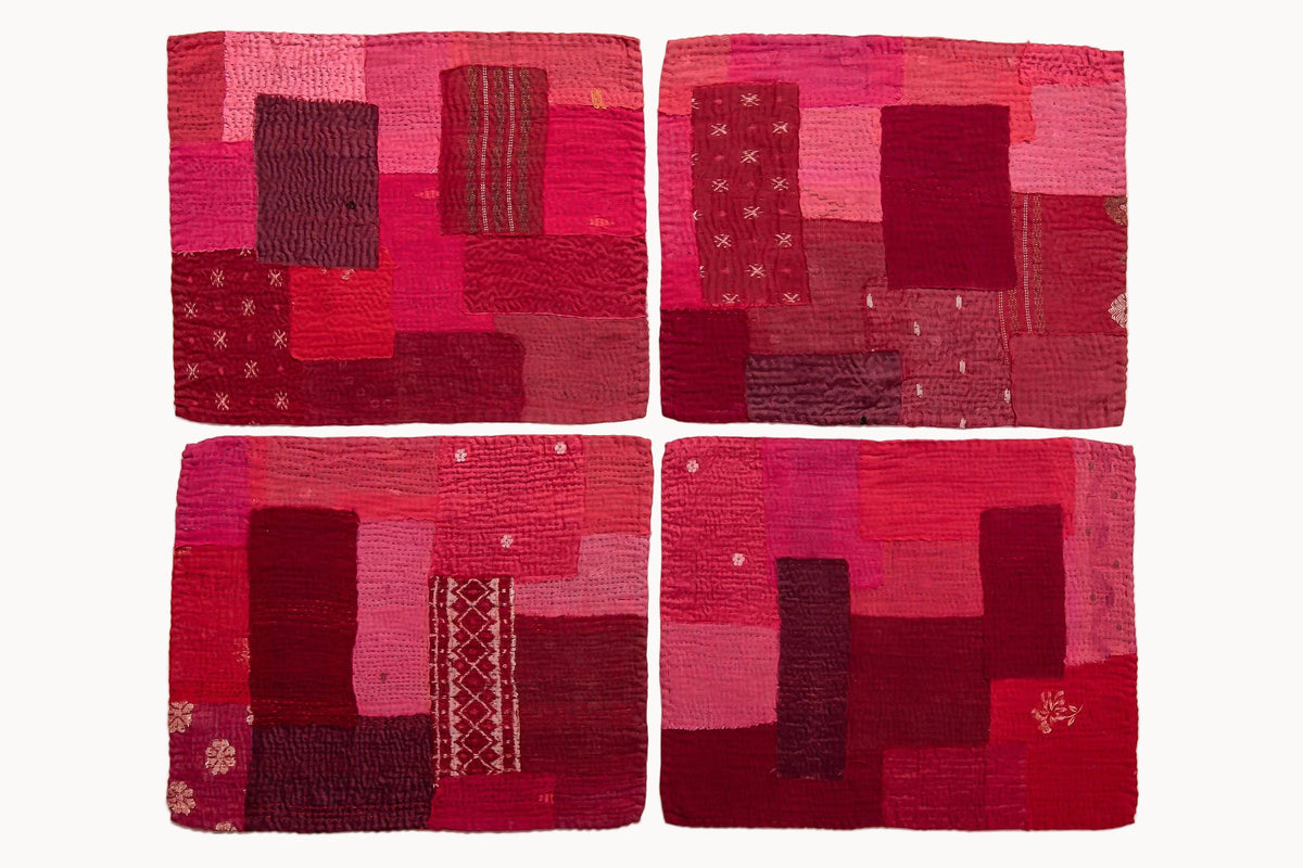 Vintage Patchwork Kantha Placemat Set (2) | Red Hot