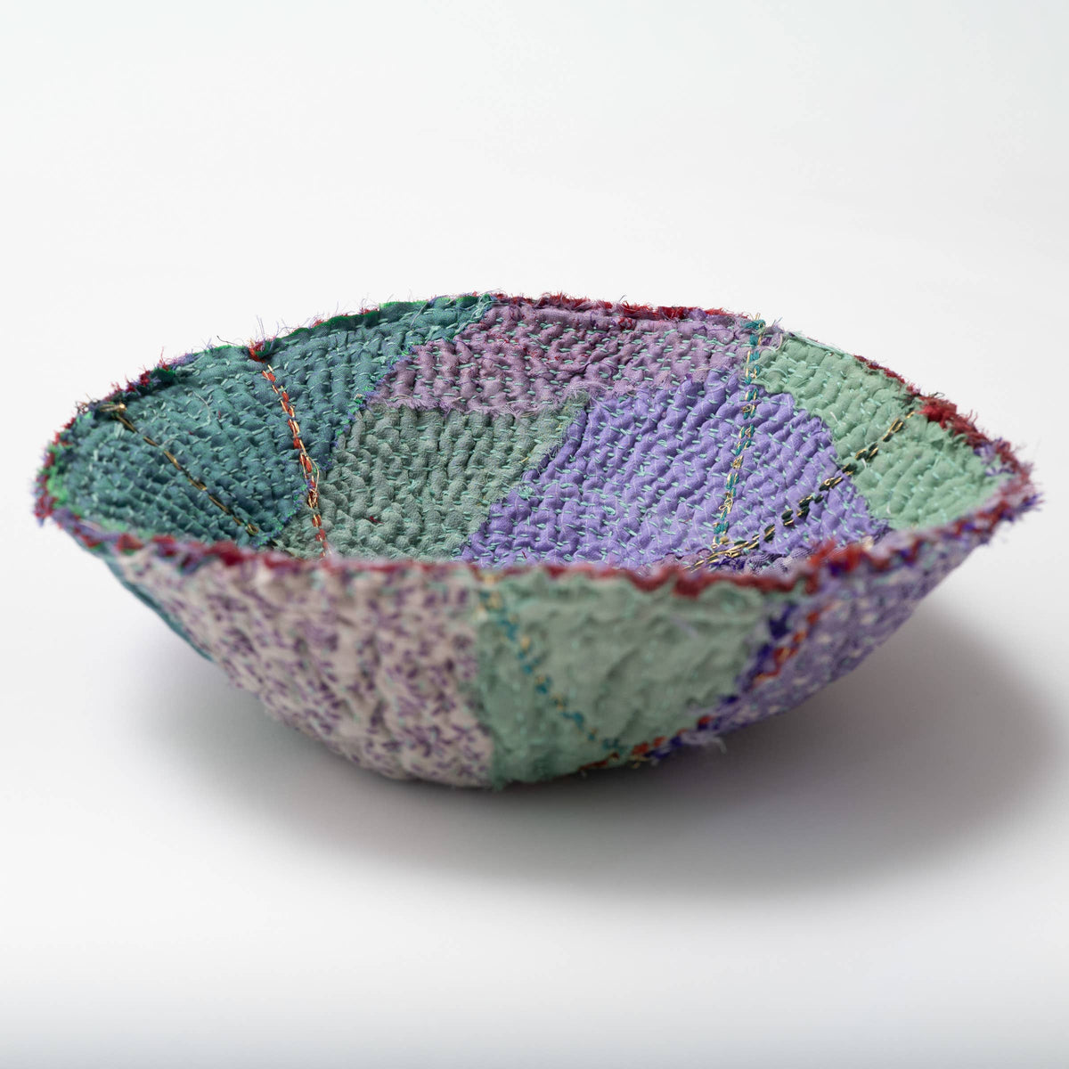 Vintage Kantha Patchwork Shallow Bowl | Rose
