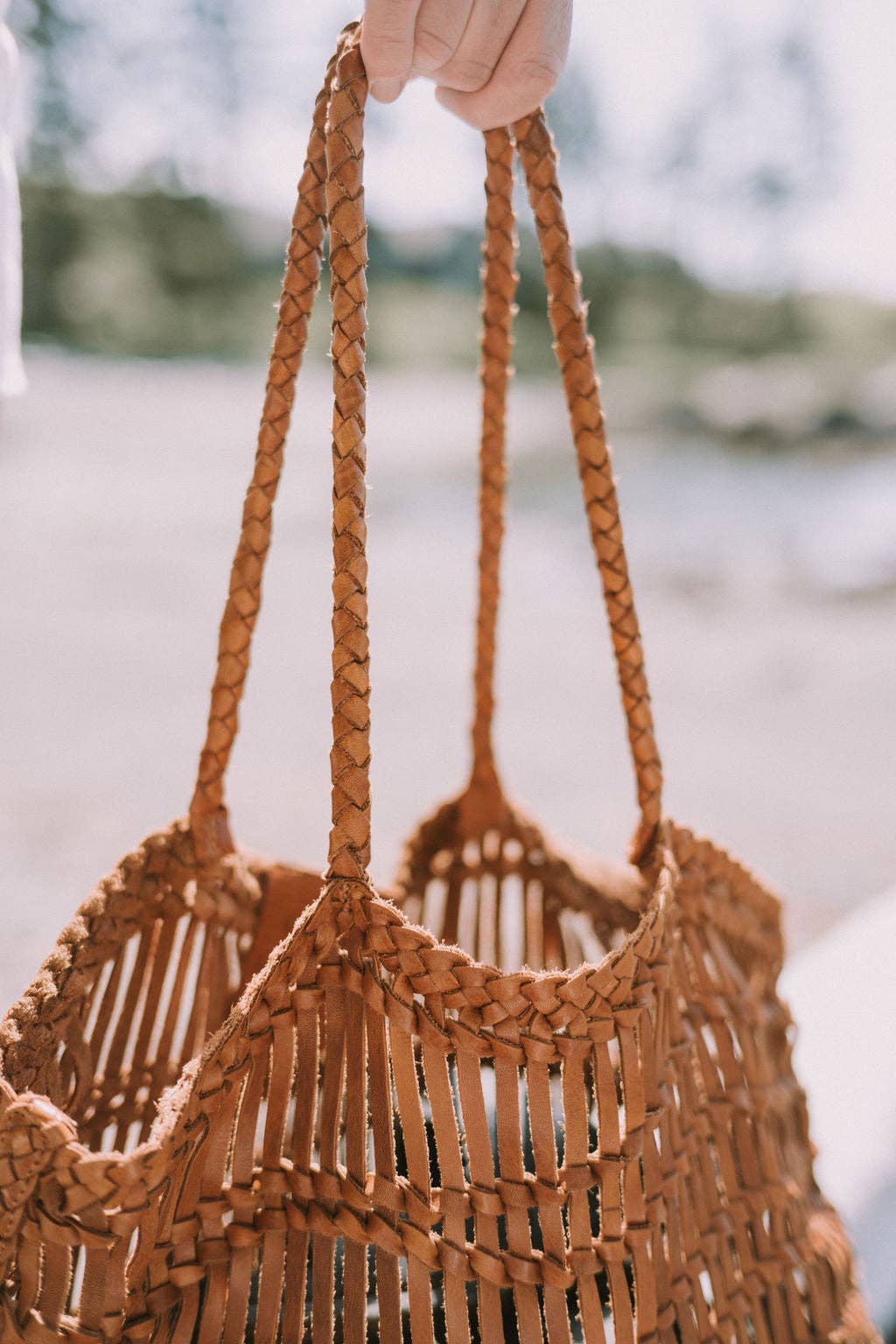 Luni Leather Woven Bag | Tan