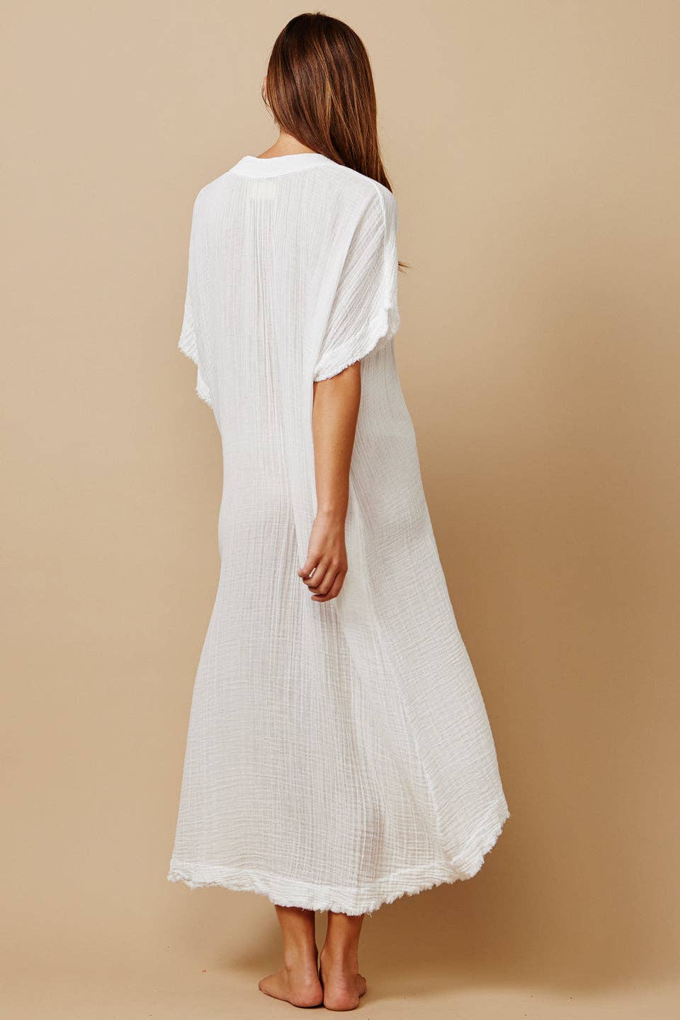 Tunisia Short-Sleeved Caftan | White (OS)
