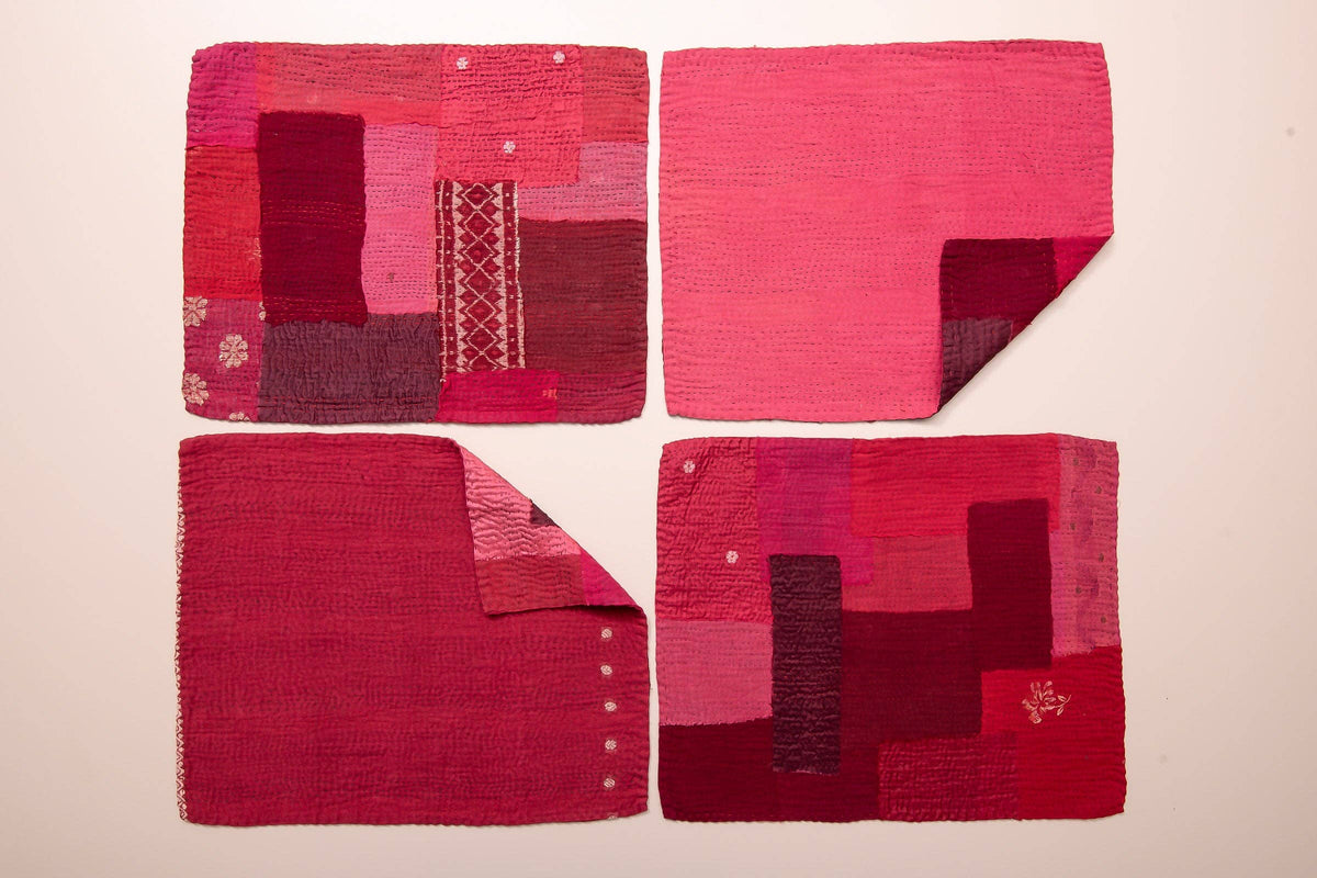 Vintage Patchwork Kantha Placemat Set (2) | Red Hot
