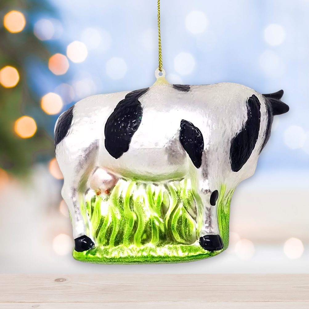 Blown-Glass Cow and Calf Christmas Ornament