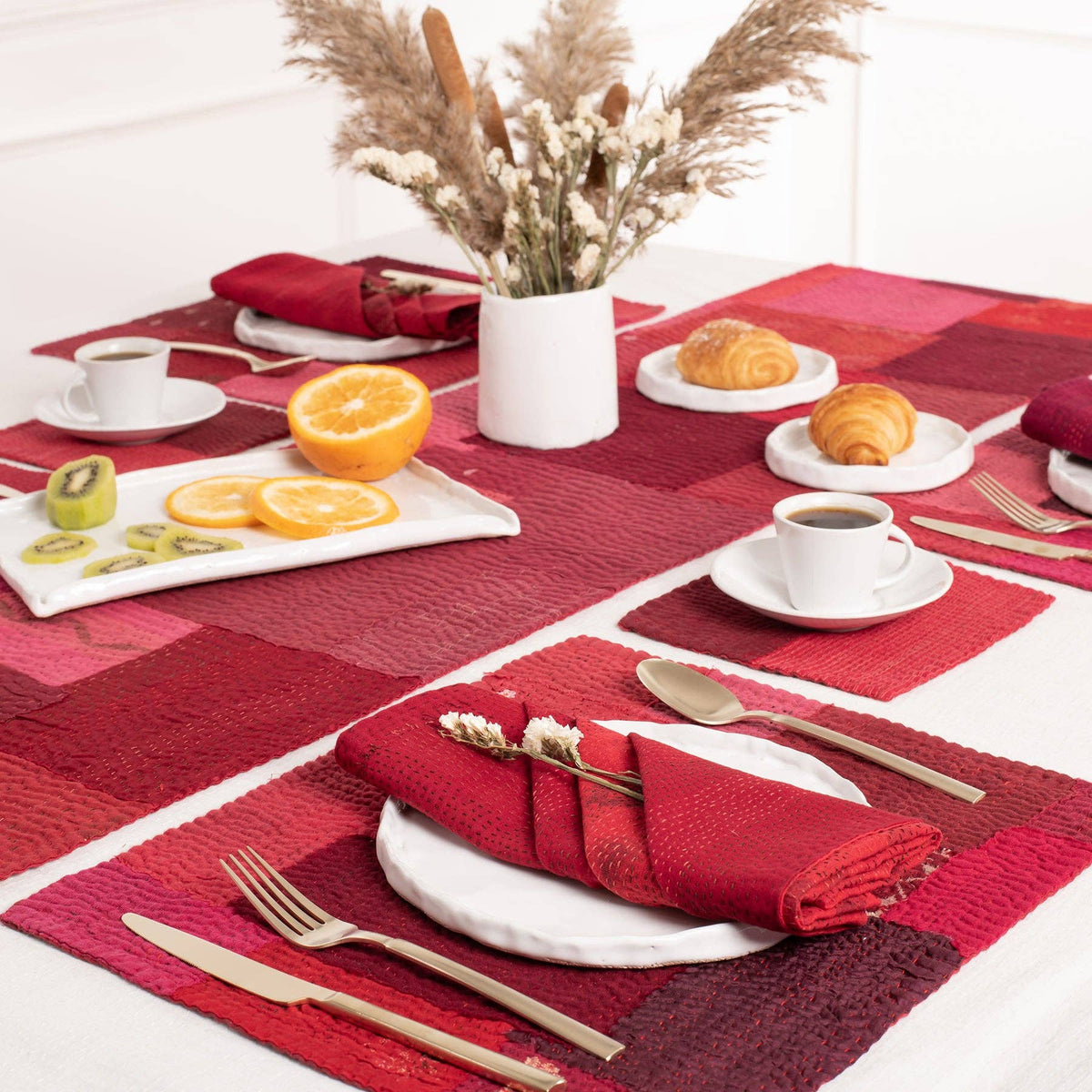 Vintage Patchwork Kantha Placemat Set (2) | Red Hot