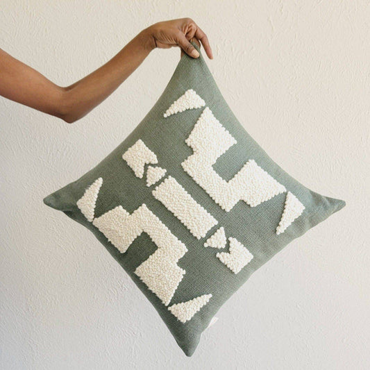 Ndebele Throw Pillow Cover | Forest Green