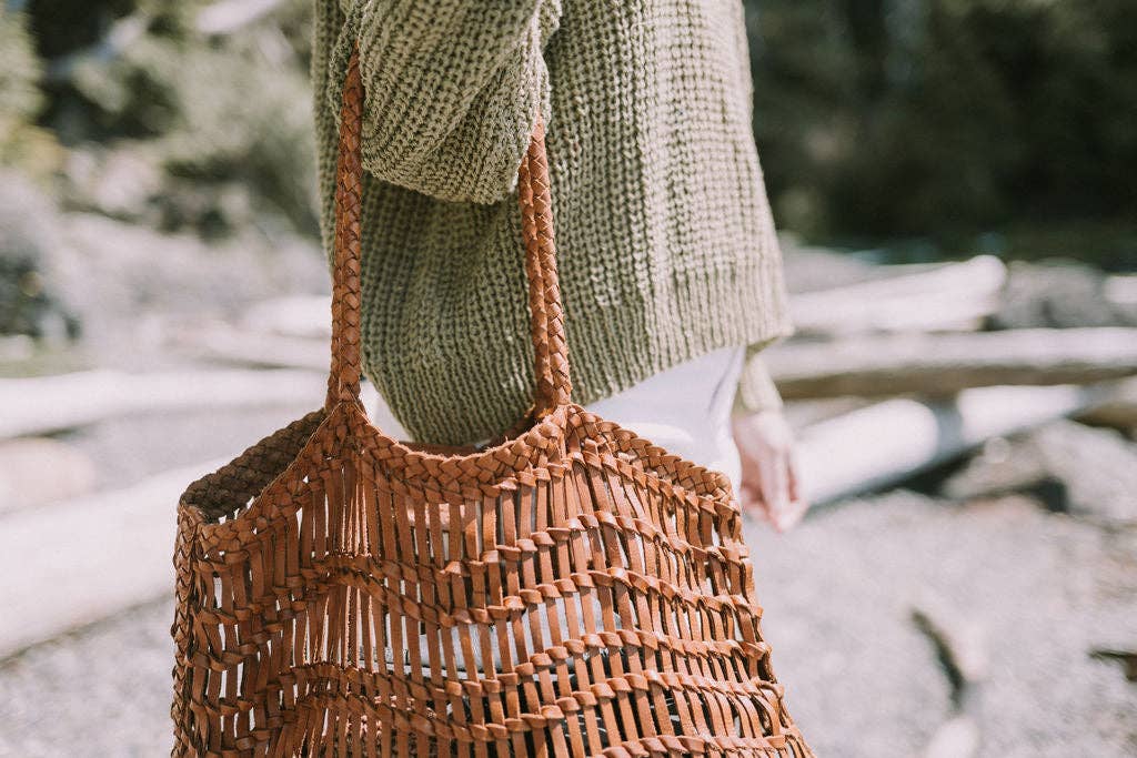Luni Leather Woven Bag | Tan