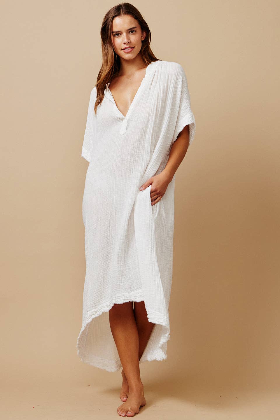Tunisia Short-Sleeved Caftan | White (OS)