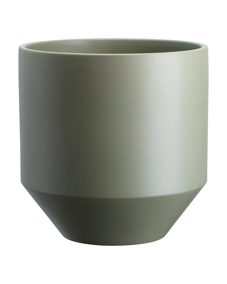Lily Glazed Pot & Saucer | Sage Green & Deep Burgundy