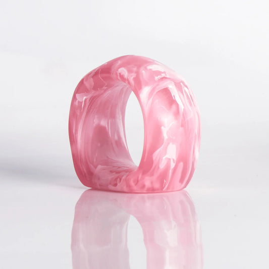 Marbled Resin Napkin Ring Set | Magenta