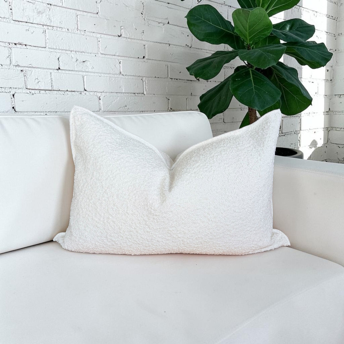 Canvas Wooly Lumbar Pillow Cover | Blanc