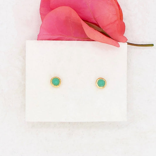 Faceted Gem Dot Stud Earrings | Chrysoprase