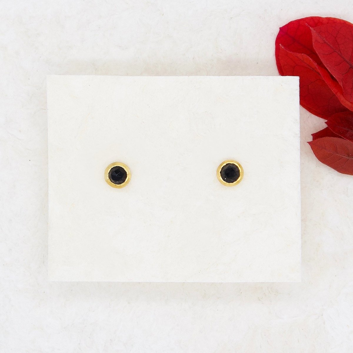 Faceted Gem Dot Stud Earrings | Black Chalcedony