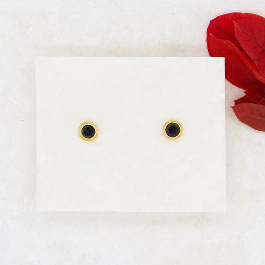 Faceted Gem Dot Stud Earrings | Black Chalcedony