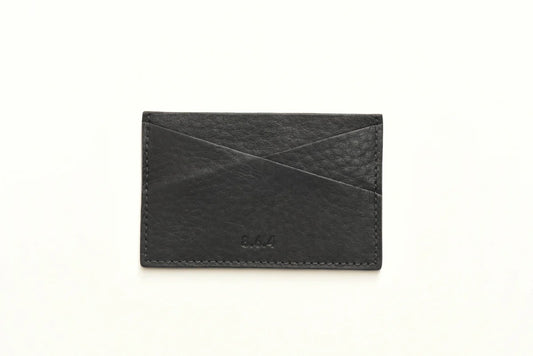 Black pebbled leather cardholder on a white background