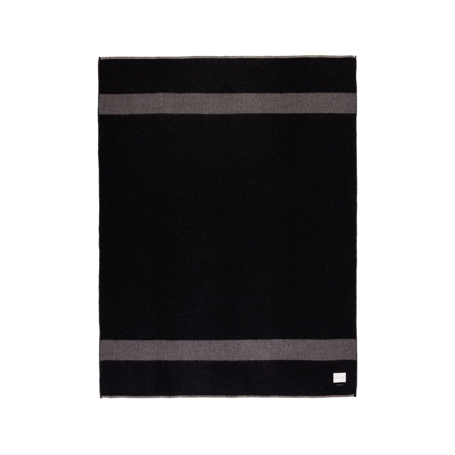Black and gray striped Alpaca wool blanket on a white background