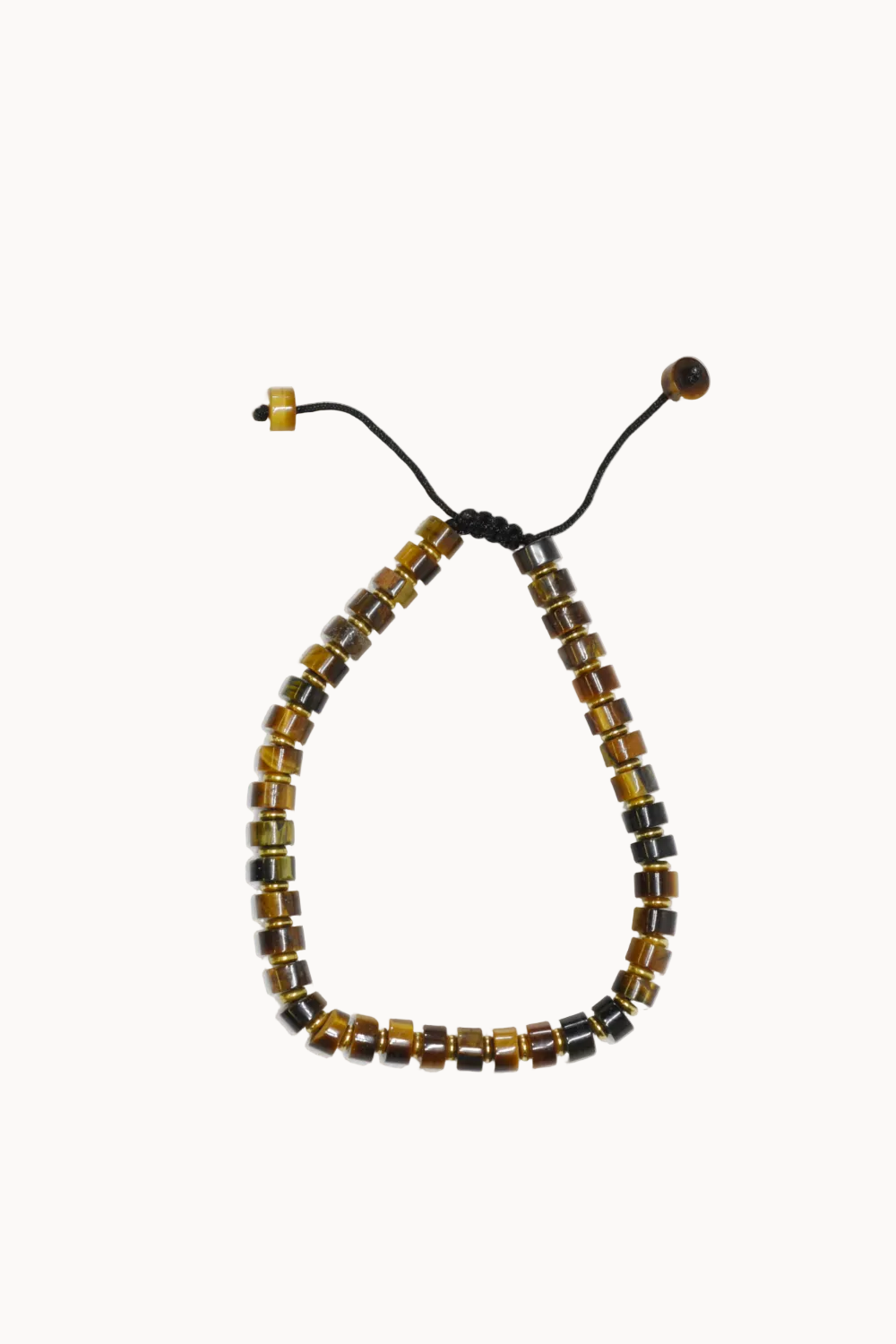 Beaded bracelet with brown and black beads on a white background