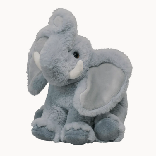 Plush elephant toy on a white background