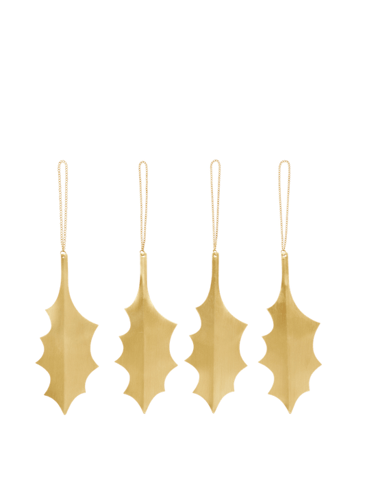 Brass Ornament (Set of 4) | Holly Leaf