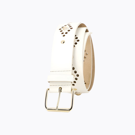 Studded Cut-Out Leather Belt I Soft White