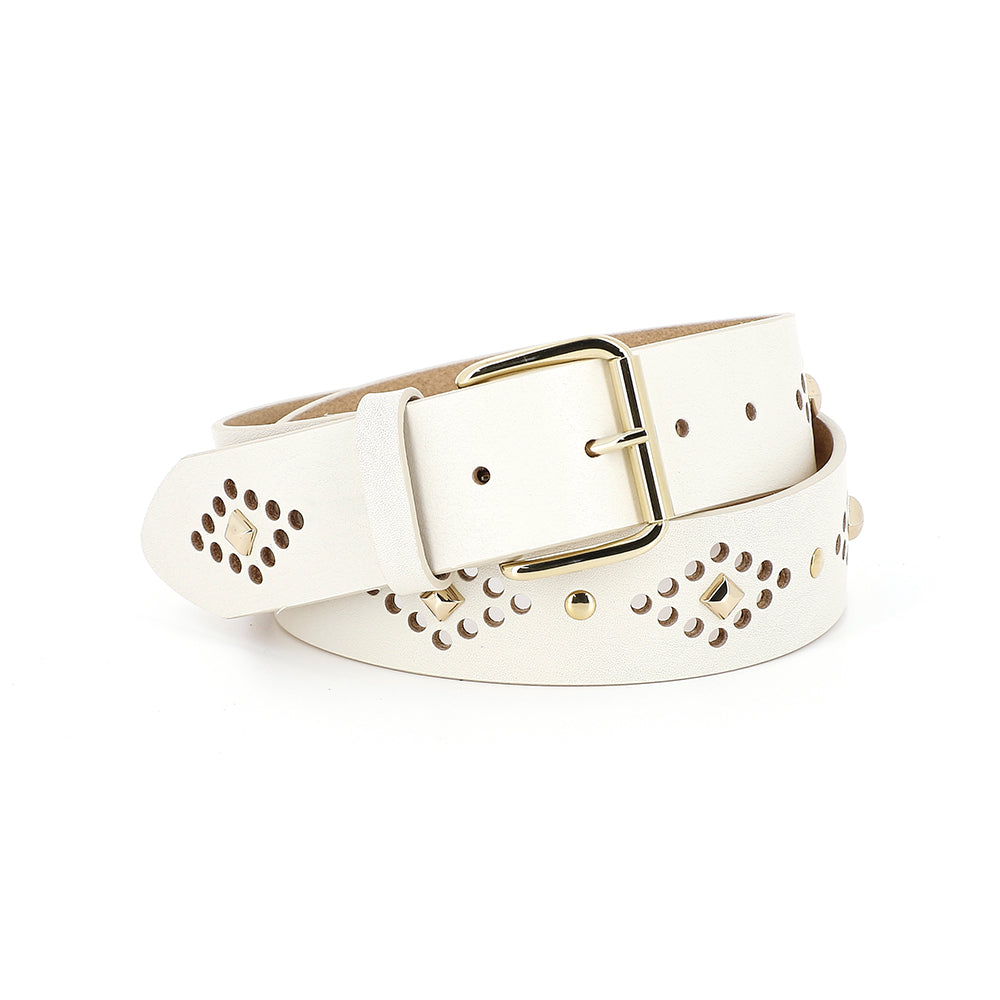 Studded Cut-Out Leather Belt I Soft White