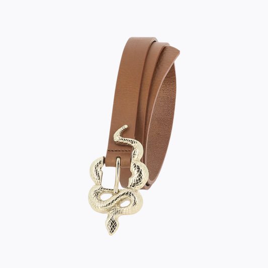 Thin Serpent Leather Belt | Saddle