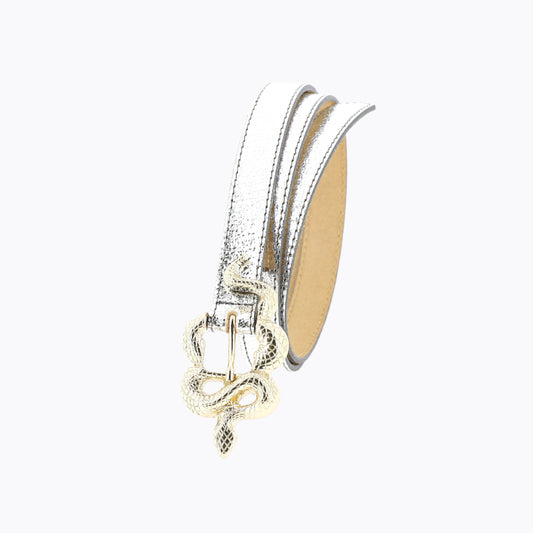 Thin Serpent Leather Belt | Silver