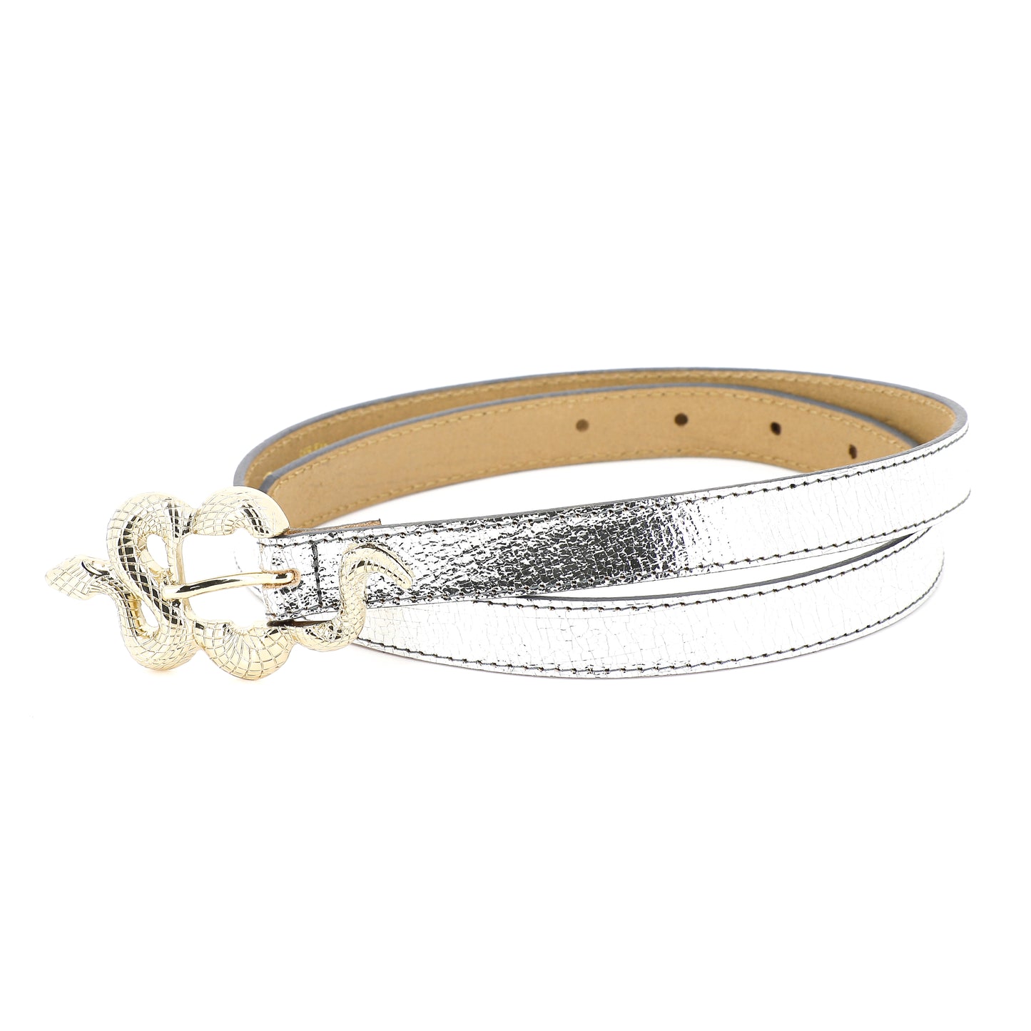 Thin Serpent Leather Belt | Silver