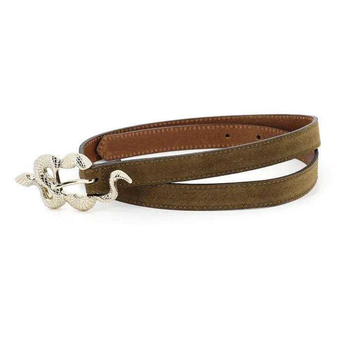 Thin Serpent Suede Belt I Tobacco